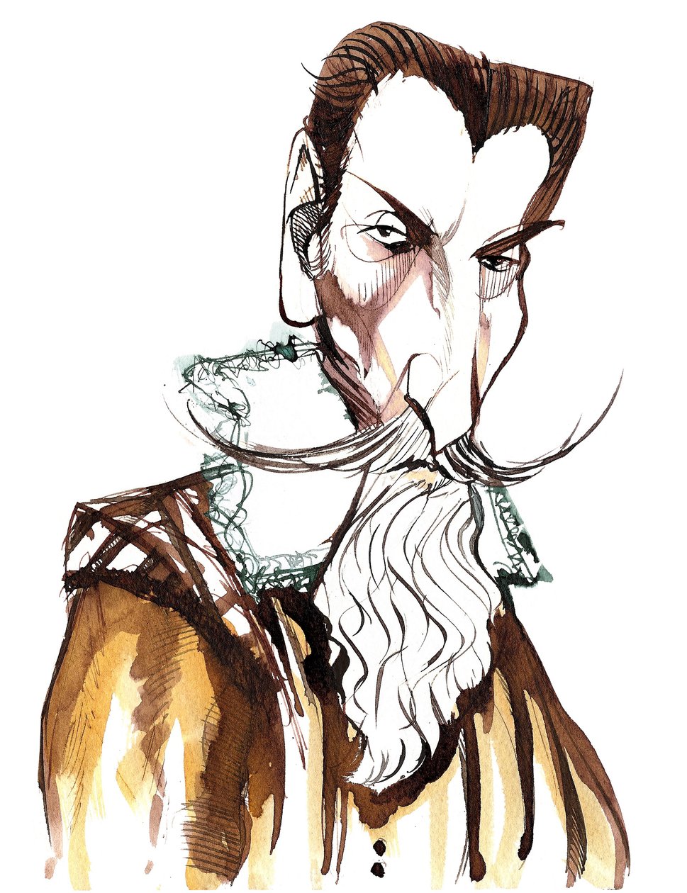 Claudio Monteverdi (1567 - 1643) italský skladatel, gambista, zpěvák a římskokatolický kněz, karikatura od Neale Osborne