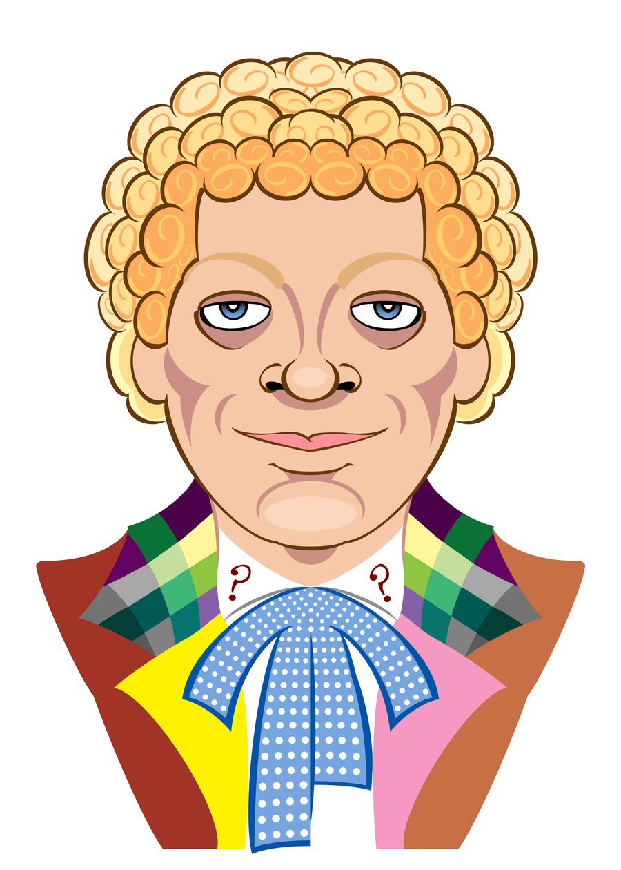 Colin Baker jako Doctor Who - karikatura od Neale Osborne