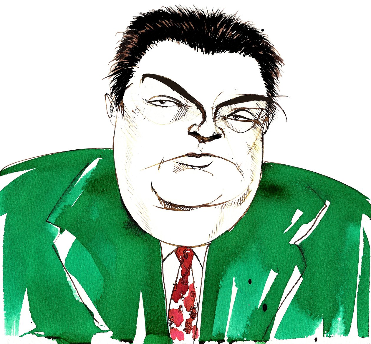 Darius Milhaud (1892 - 1974) francouzský skladatel, učitel a člen Les Six, karikatura od Neale Osborne