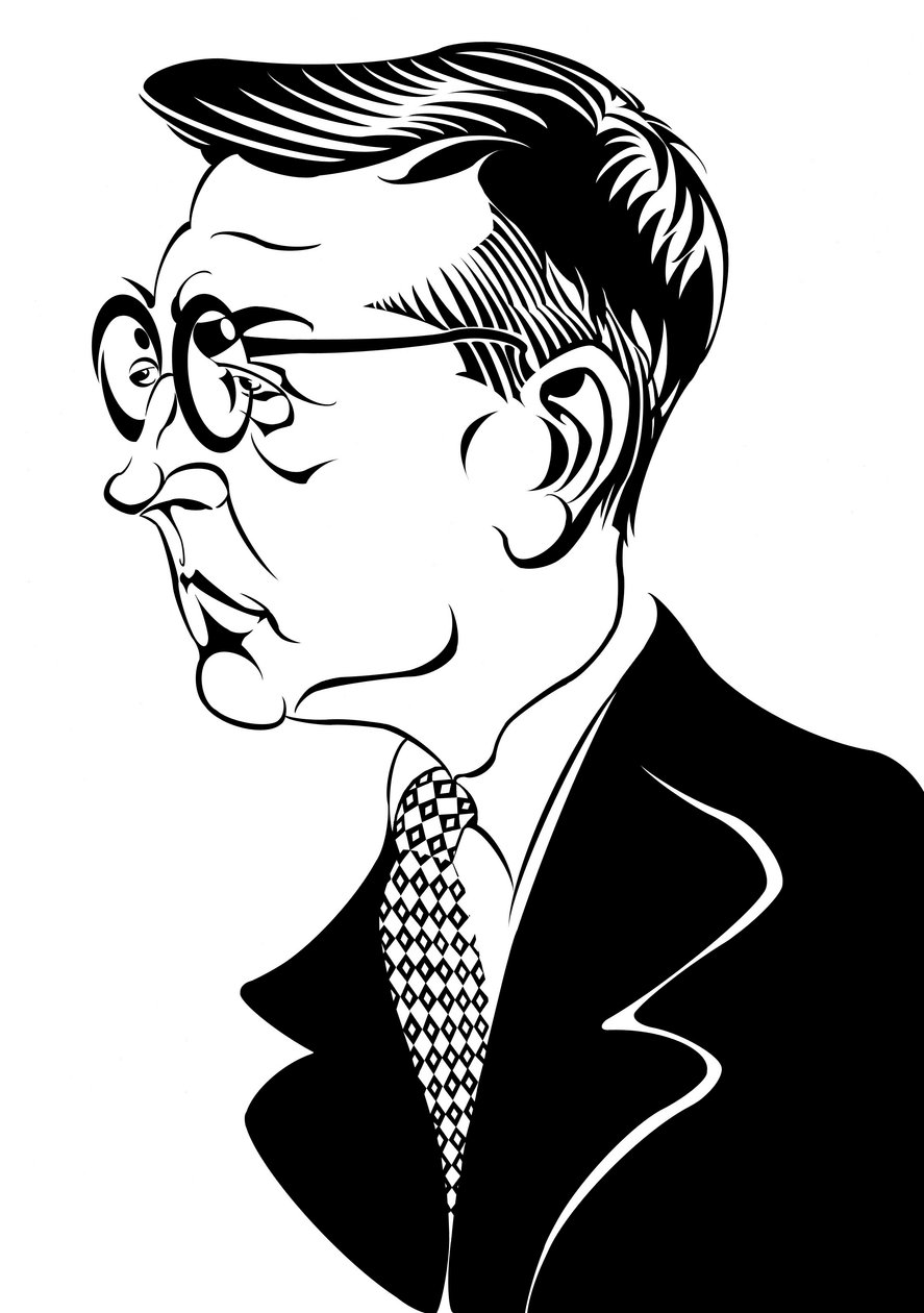 Dmitrij Šostakovič - karikatura ruského skladatele z profilu od Neale Osborne