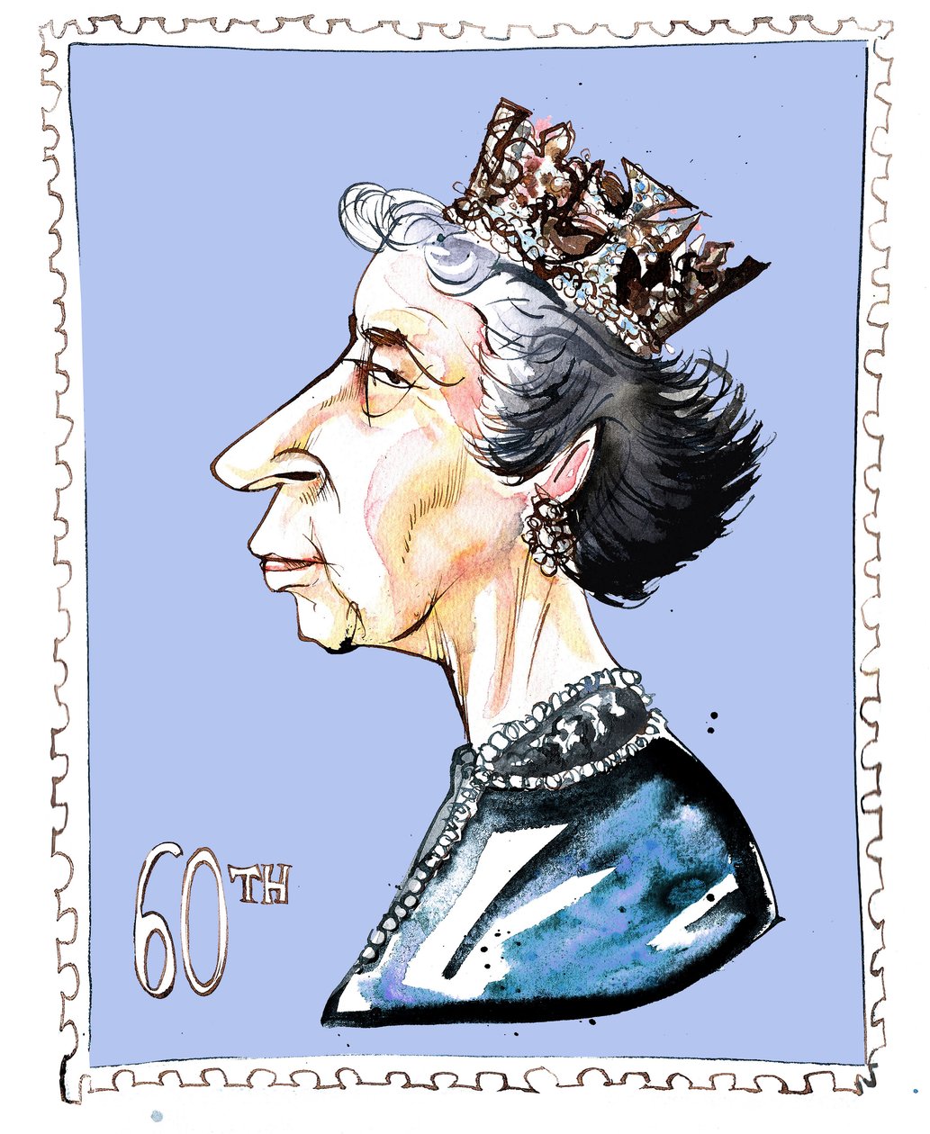 Elizabeth Windsor - karikatura od Neale Osborne