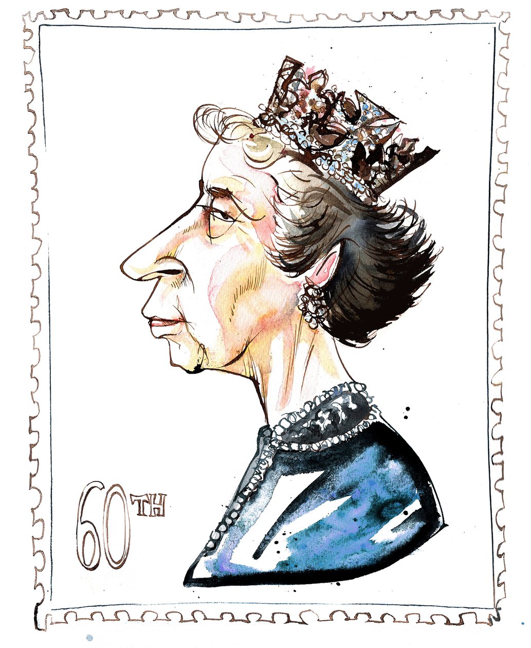Elizabeth Windsor - karikatura od Neale Osborne