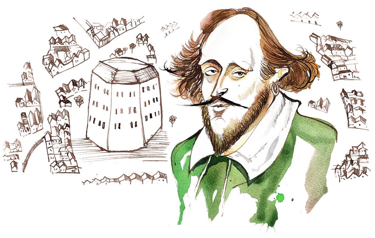 anglický dramatik a básník William Shakespeare (1564-1616); karikatura od Neale Osborne