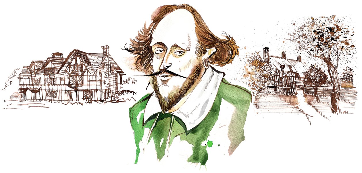 anglický dramatik a básník William Shakespeare (1564-1616); karikatura od Neale Osborne