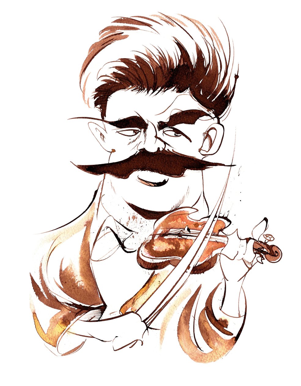 Fritz Kreisler - sépiová karikatura od Neale Osborne