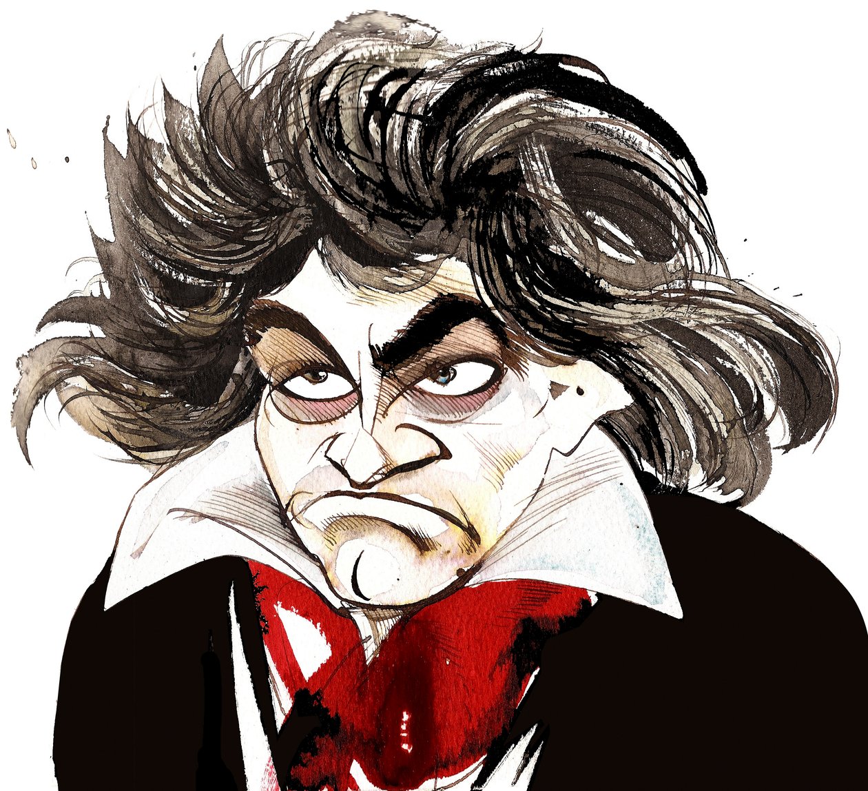 německý skladatel Ludwig van Beethoven (1770-1827); karikatura od Neale Osborne