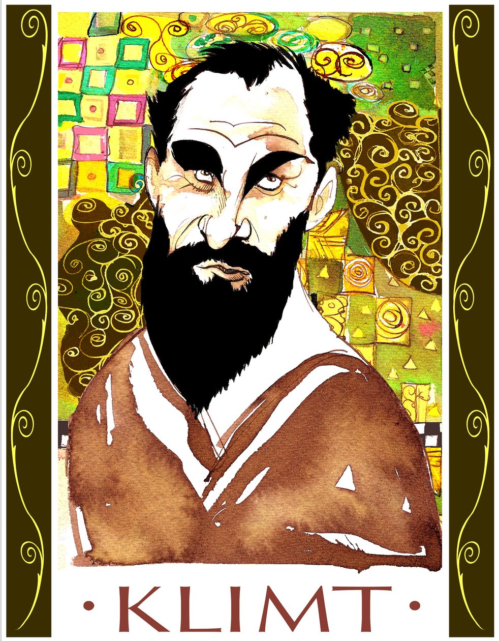 Gustav Klimt - barevná karikatura od Neale Osborne