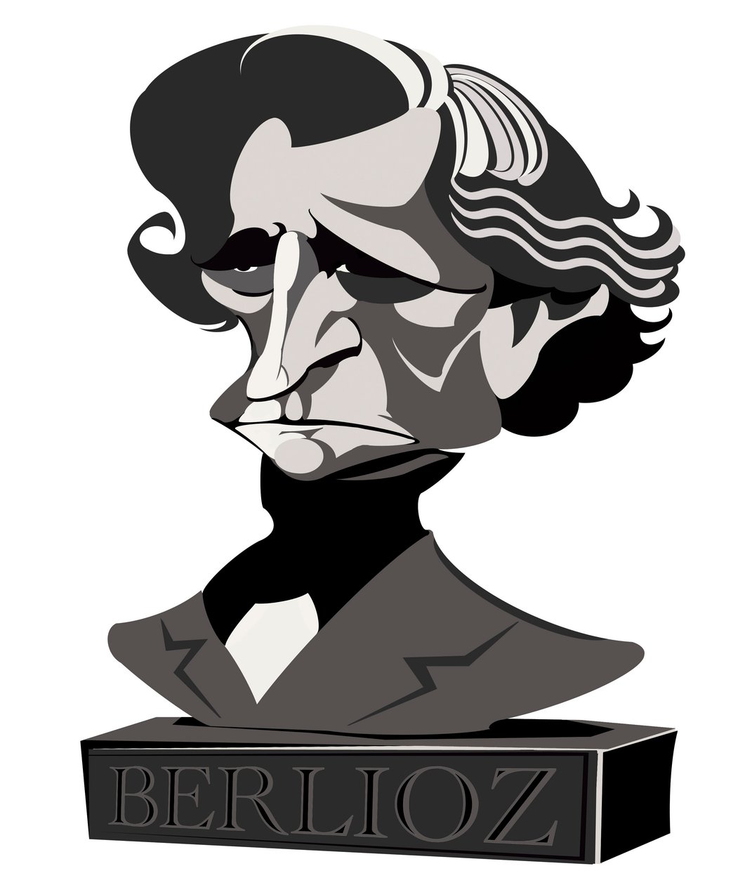 Hector Berlioz, francouzský skladatel (1803-69), polotónová karikatura jako busta, 2010 Neale Osborne od Neale Osborne