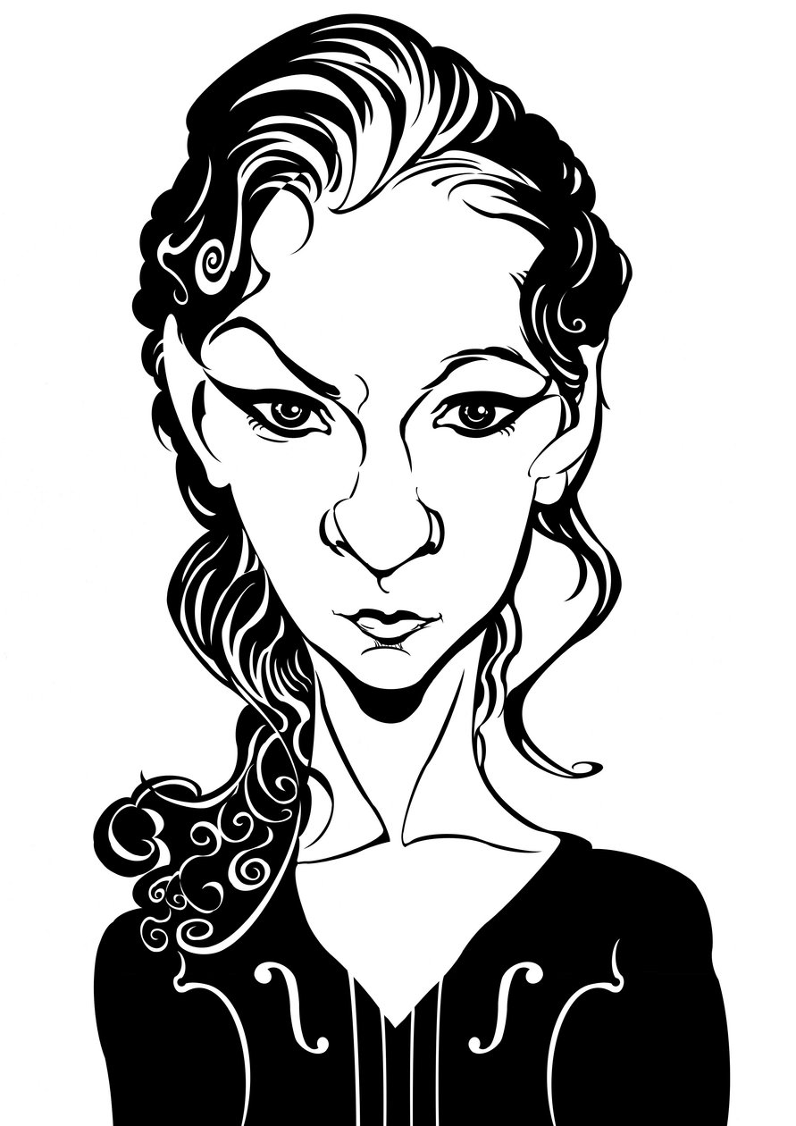 Hilary Hahn - karikatura amerického houslisty od Neale Osborne