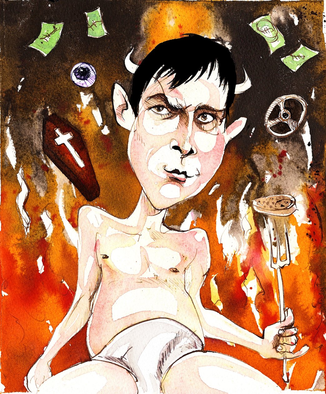 Joe Orton, anglický spisovatel a dramatik; karikatura s odkazem na jeho hry Entertaining Mr Sloane (1964) a Loot (1965). od Neale Osborne
