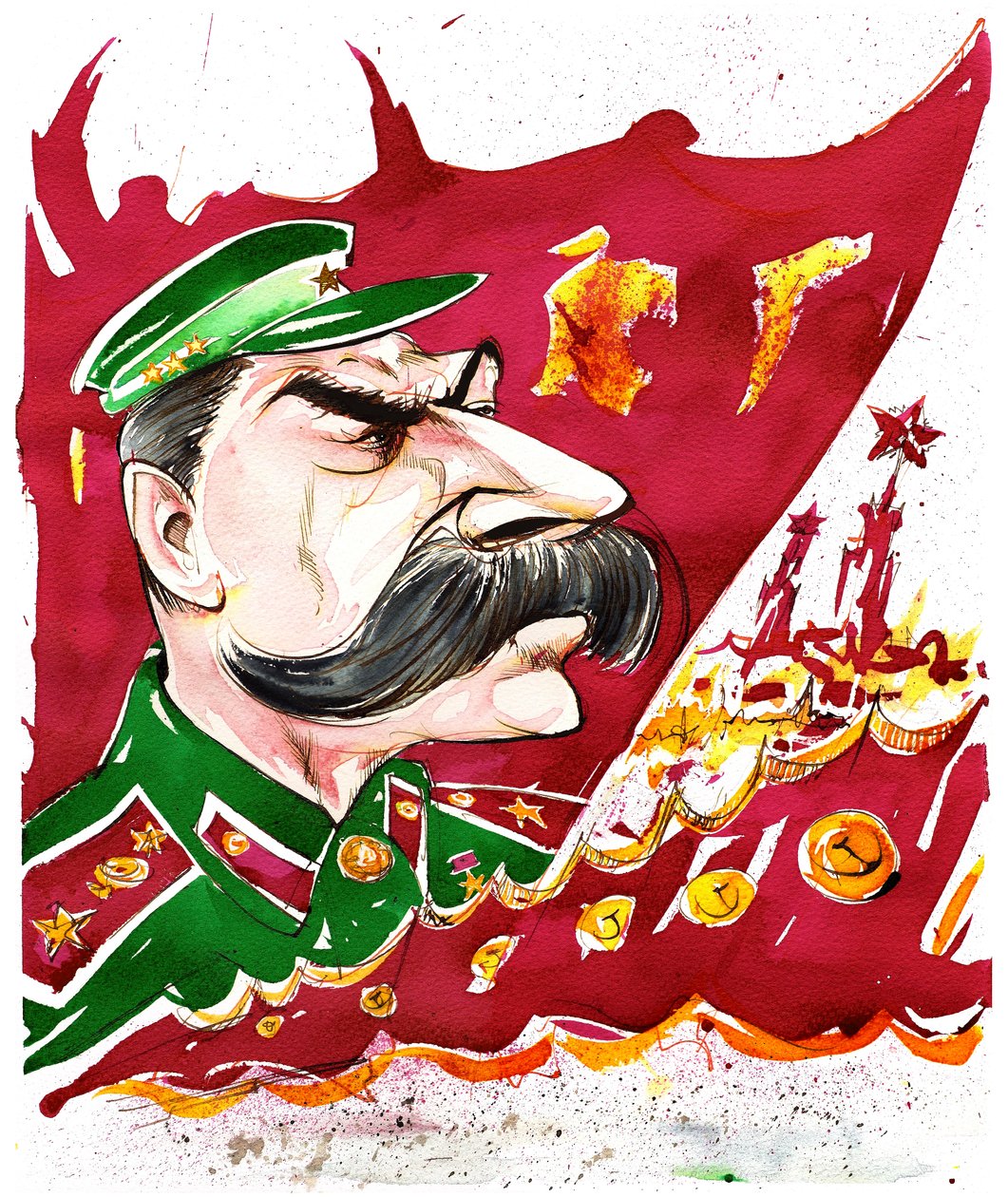 Josif Stalin - barevná karikatura od Neale Osborne