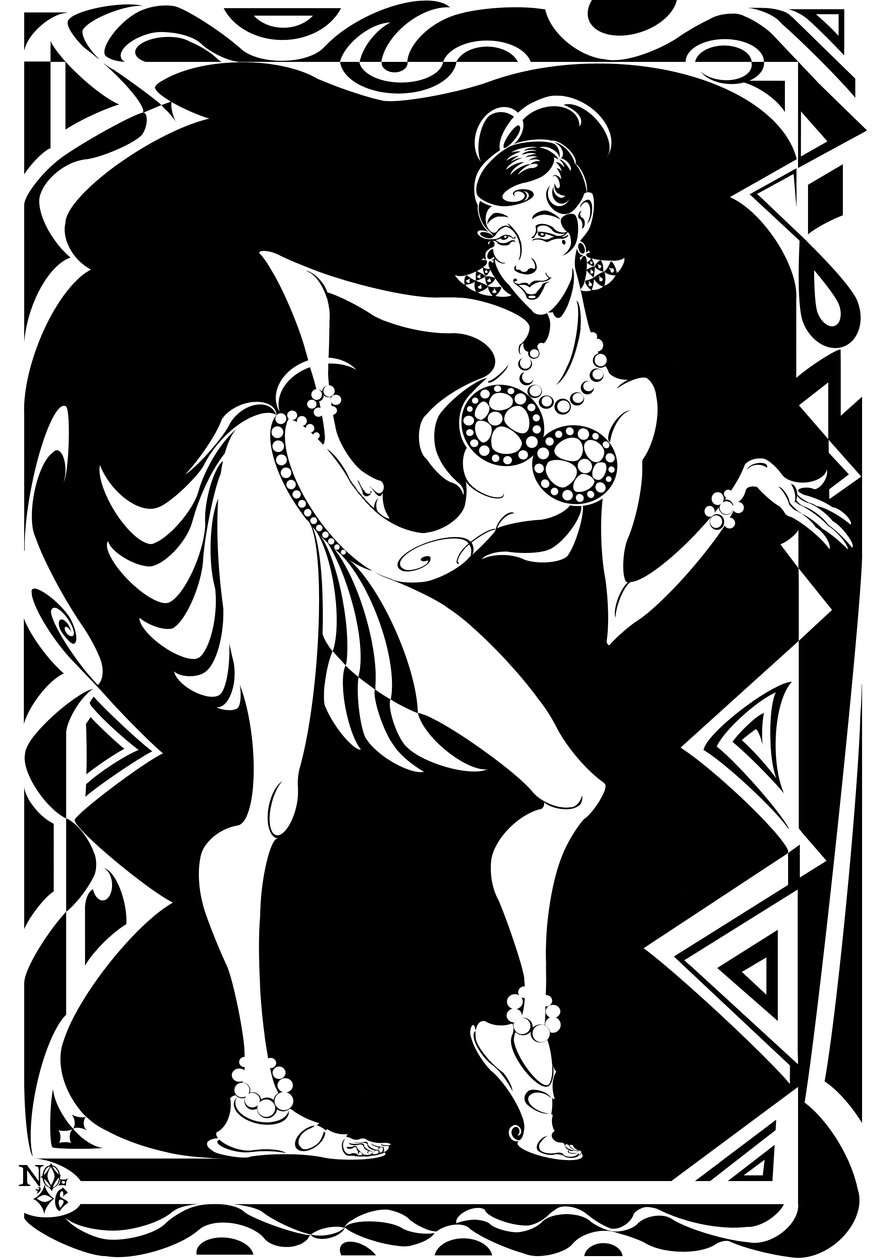 Josephine Baker, americká tanečnice a zpěvačka (1906-75), tělesná karikatura s klikatým okrajem, 2006 Neale Osborne od Neale Osborne