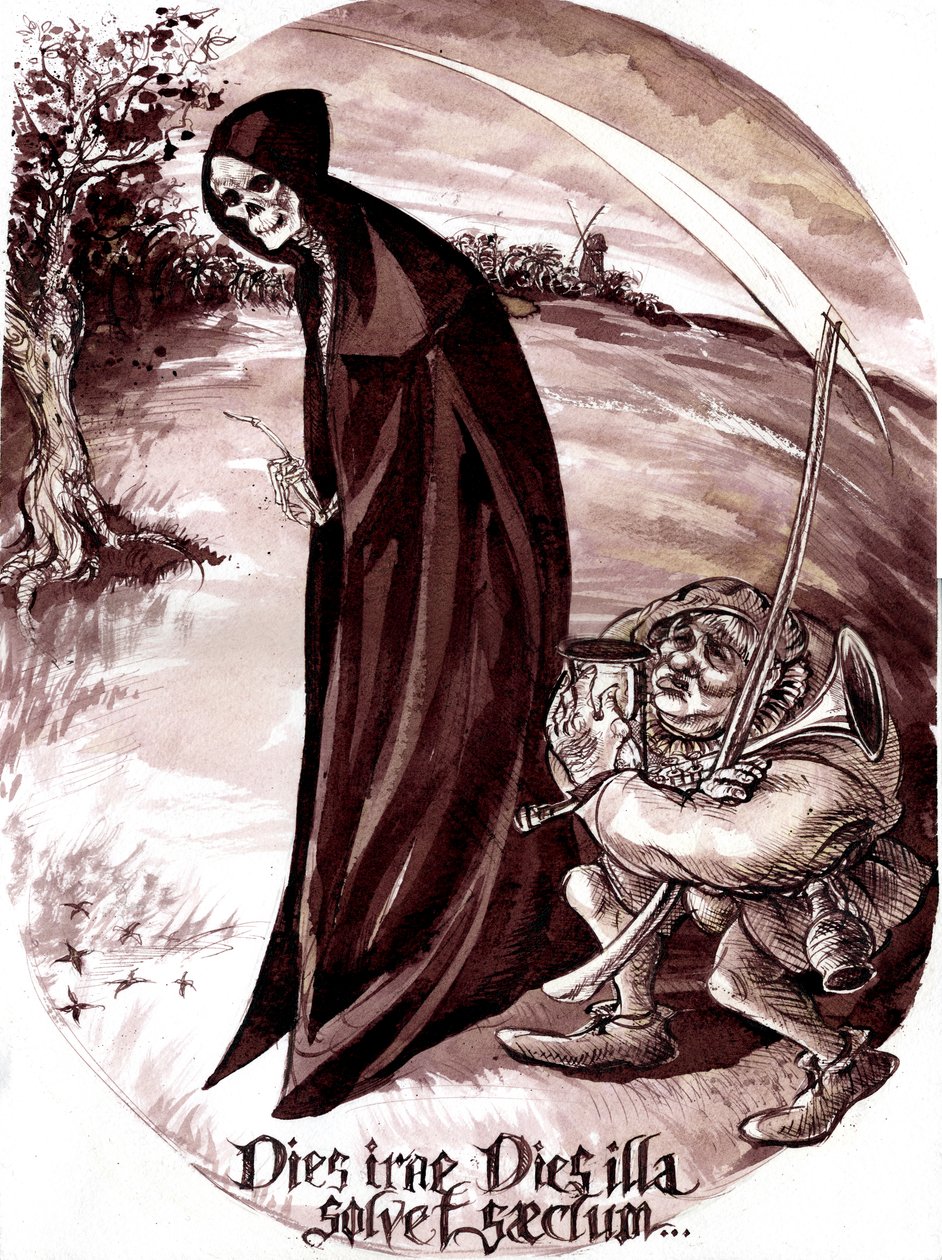 Le Grand Macabre - ilustrace postav Nekrotzar a Piet the Pot z opery Gyorgyho Ligetiho z roku 1977 od Neale Osborne