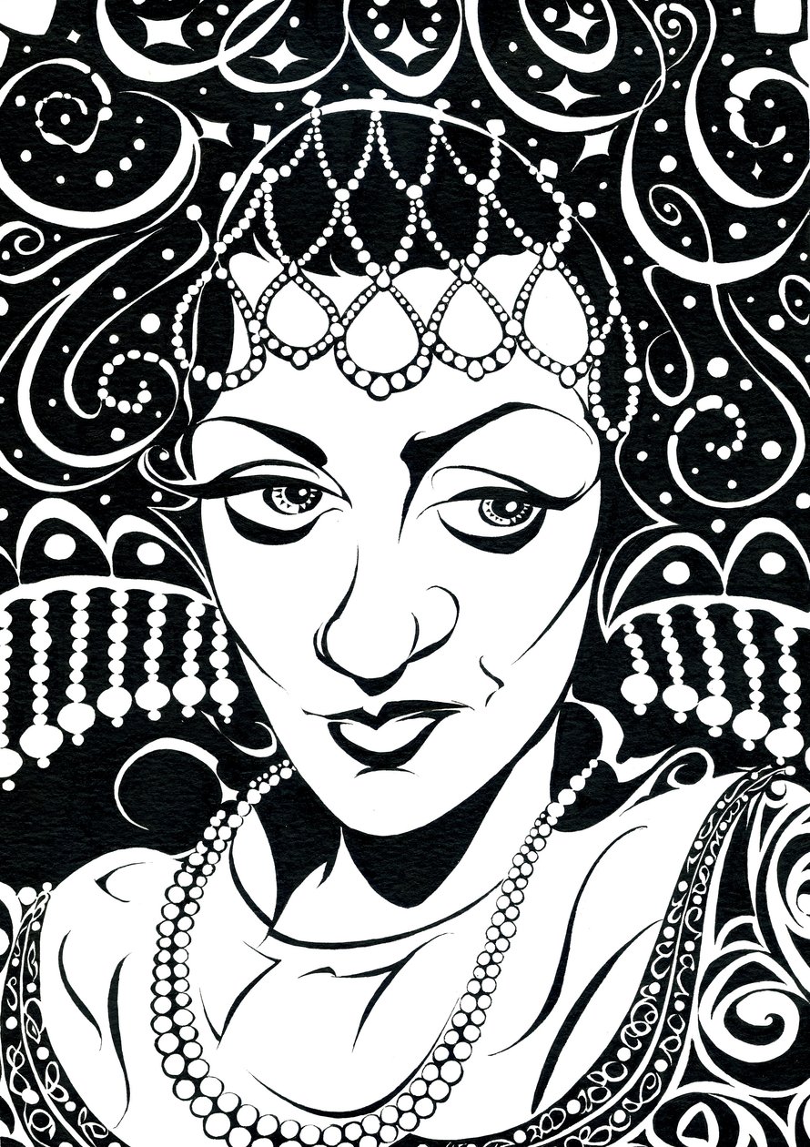 Olga Borodina - karikatura ruské operní pěvkyně (mezzosoprán) od Neale Osborne
