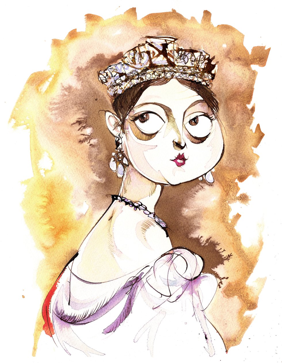 královna Viktorie Velké Británie anglický panovník (1819-1901); karikatura (podle obrazu Thomase Sullyho z roku 1838) od Neale Osborne