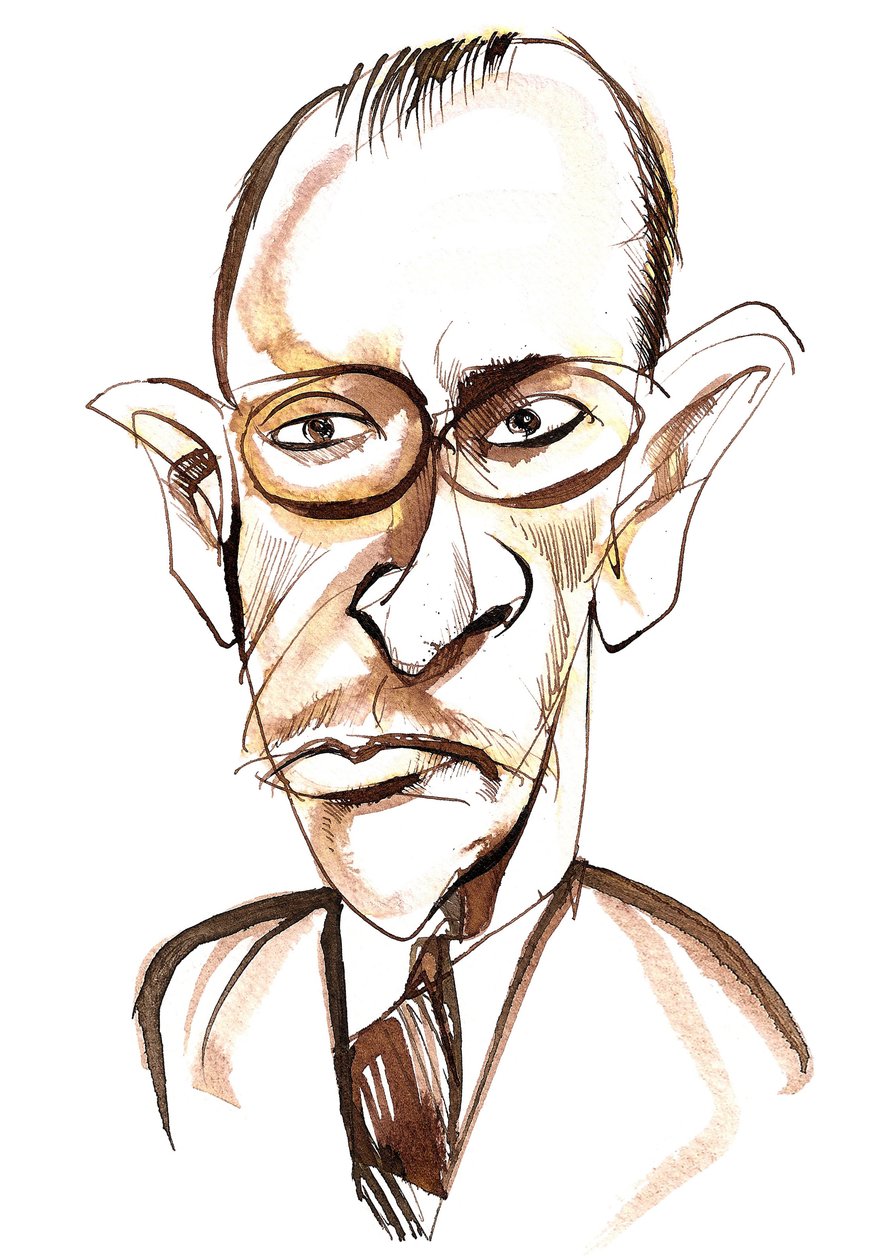 Skladatel a dirigent ruského původu Igor Stravinskij (1882-1971); karikatura od Neale Osborne