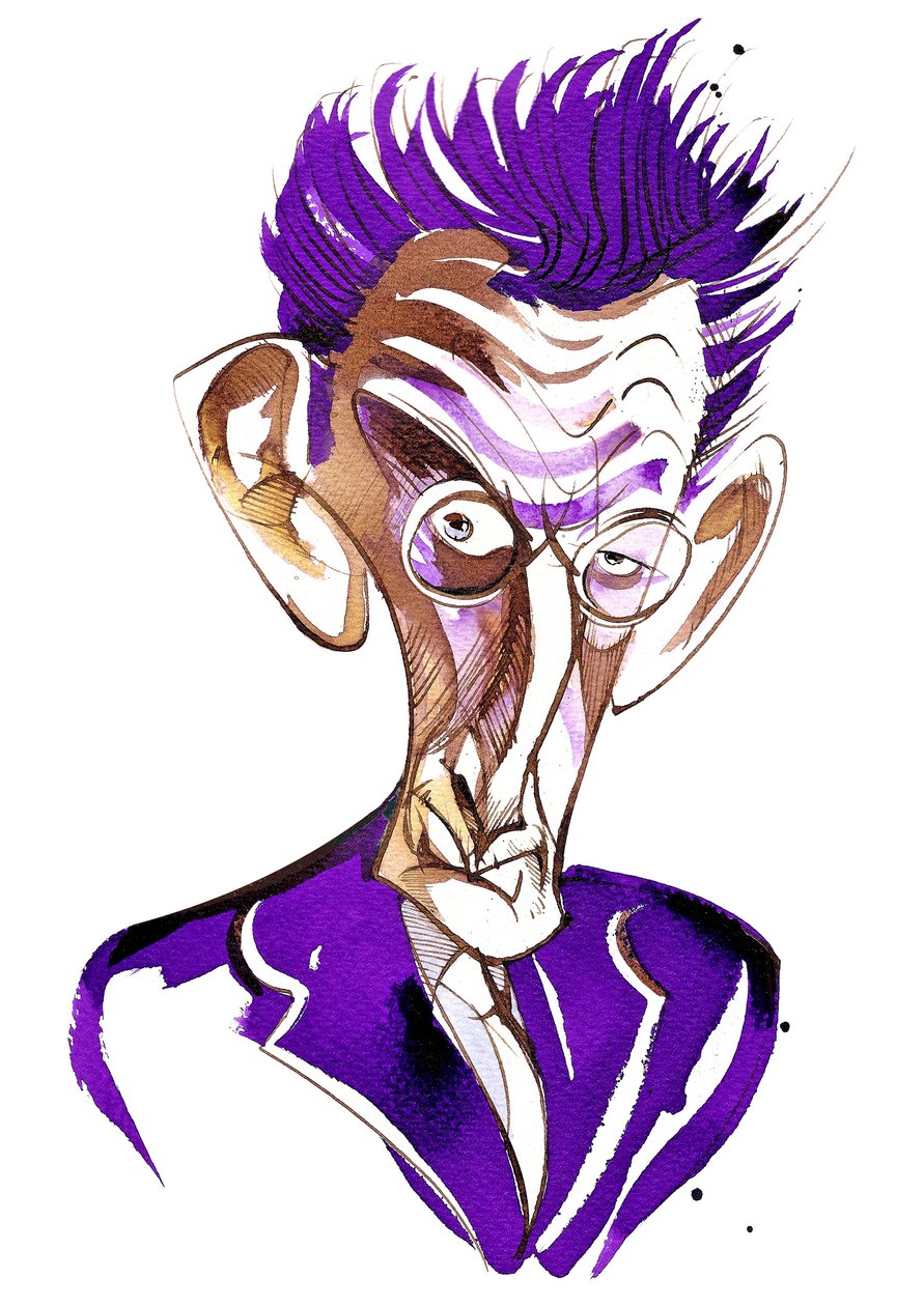 Samuel Beckett (irský spisovatel a dramatik, 1906-89) barevná karikatura od Neale Osborne
