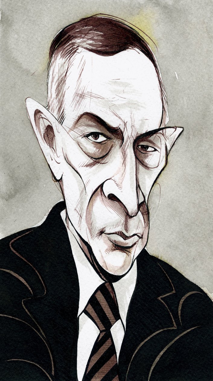 Sergej Rachmaninov - karikatura ruského skladatele od Neale Osborne