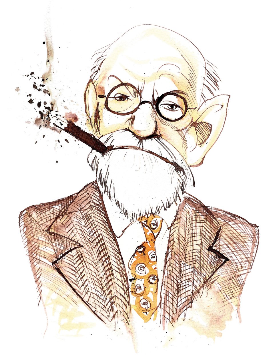 Sigmund Freud rakouský neurolog a psychoterapeut českého původu (1856-1939); karikatura od Neale Osborne