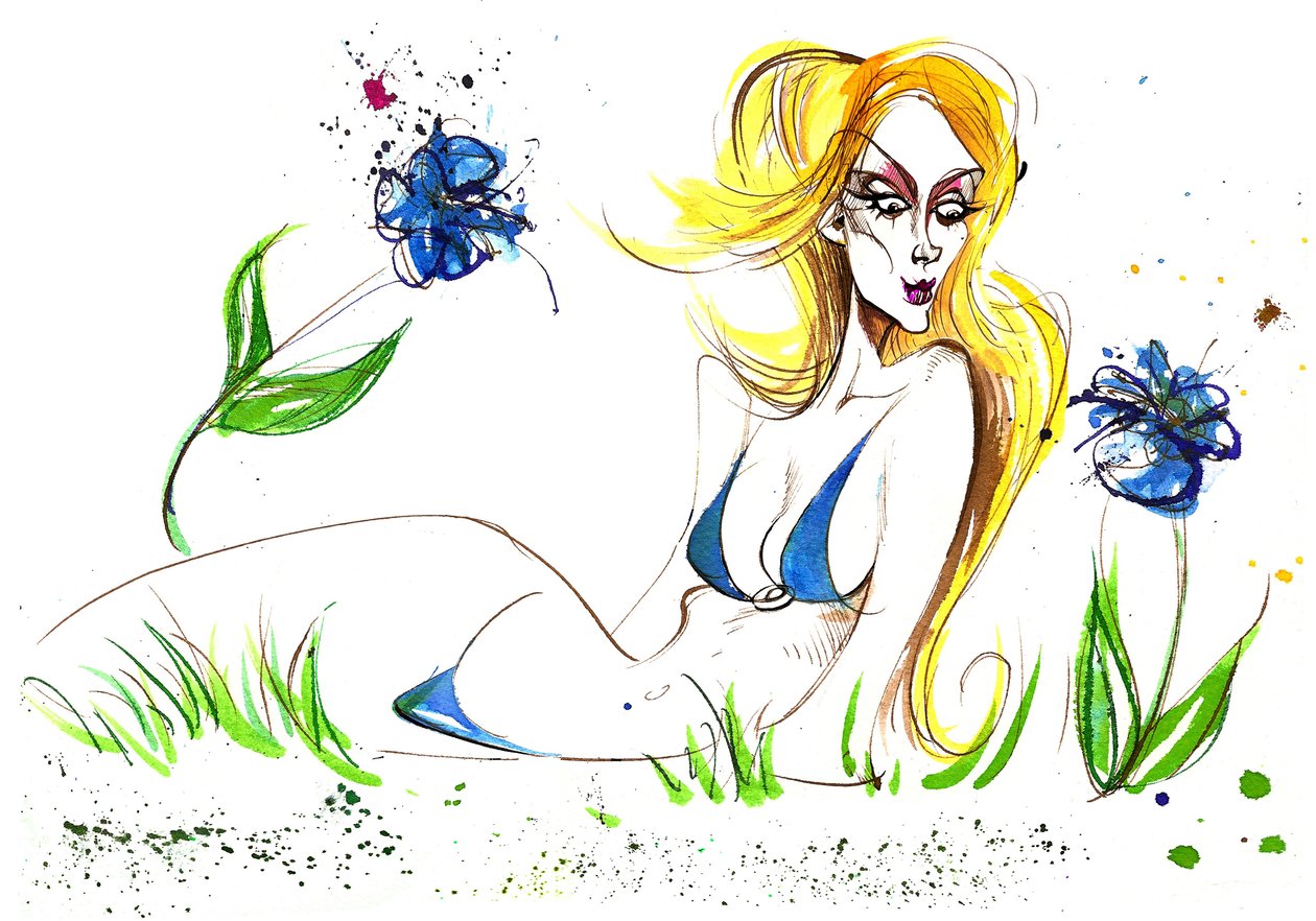 Znamení zvěrokruhu: Virgo blue belle ze série módních karikatur, jedna pro každé znamení zvěrokruhu od Neale Osborne