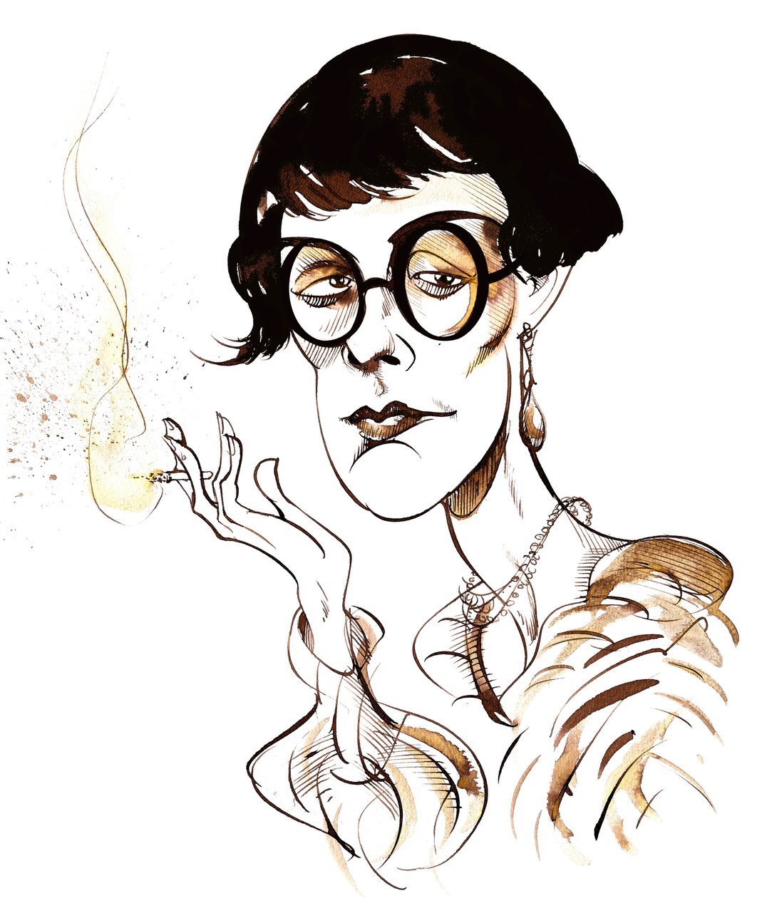 Sylvia Townsend Warner - karikatura s cigaretou v ruce od Neale Osborne