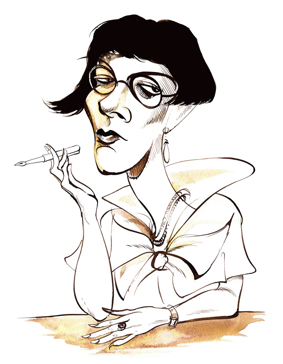 Sylvia Townsend Warner - karikatura držící pero od Neale Osborne