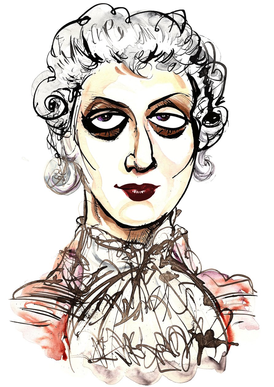 Tatiana Troyanos - barevná karikatura jako Octavianus z opery Der Rosenkavalier z roku 1911 od Richarda Strausse (německý skladatel, 1864-1949); libreto Hugo von Hofmannsthal (rakouský spisovatel a dramatik od Neale Osborne