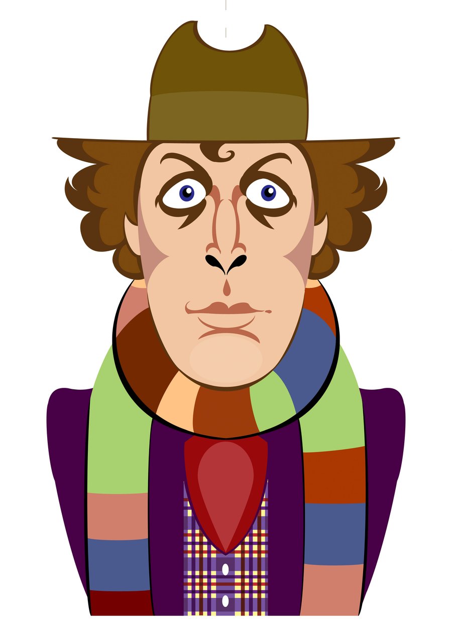 Tom Baker jako Doctor Who - karikatura od Neale Osborne