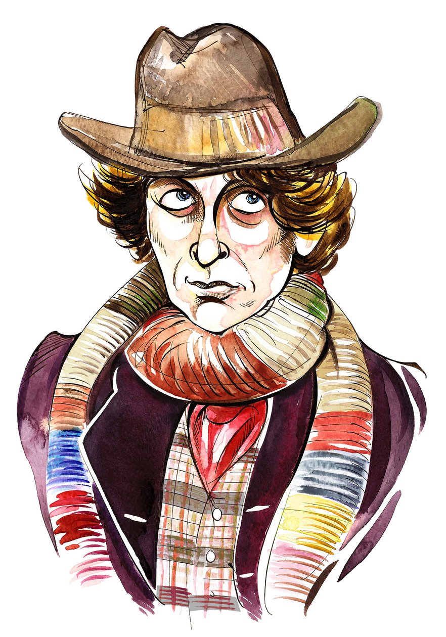 Tom Baker jako Doctor Who ve stejnojmenném seriálu BBC od Neale Osborne