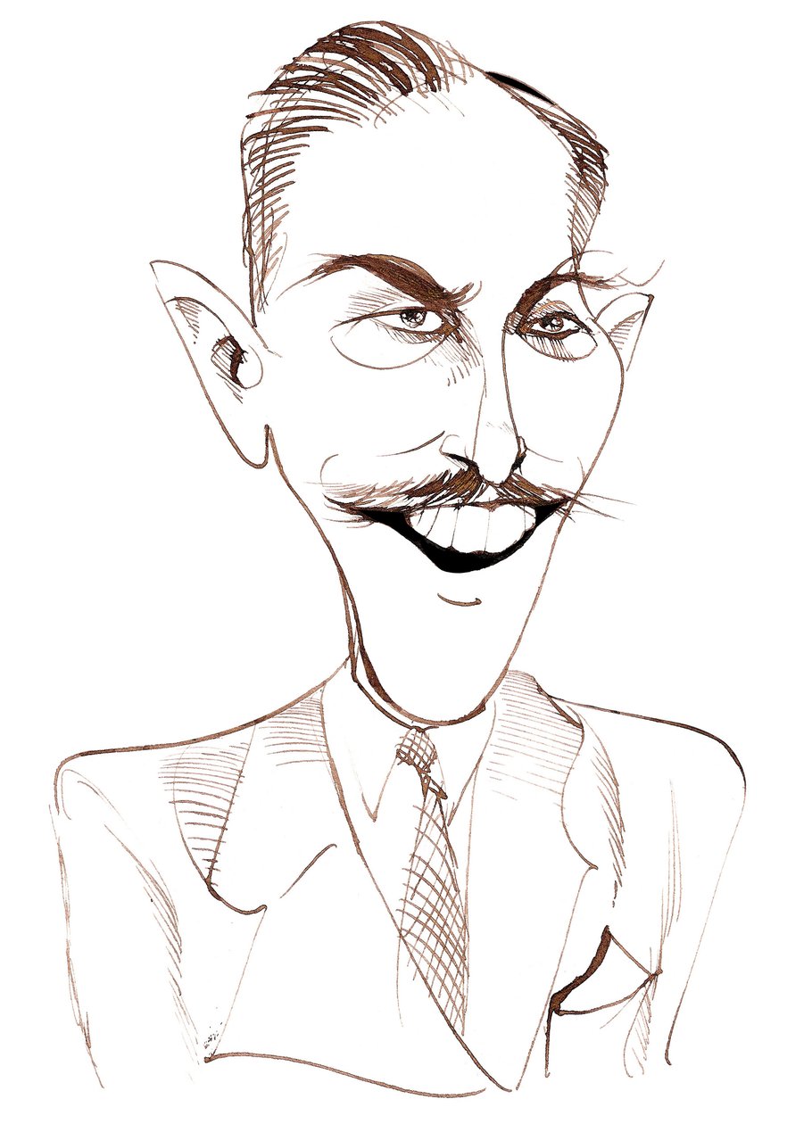 Walt Disney, americký filmový producent, obchodní magnát, karikaturista a animátor; karikatura od Neale Osborne