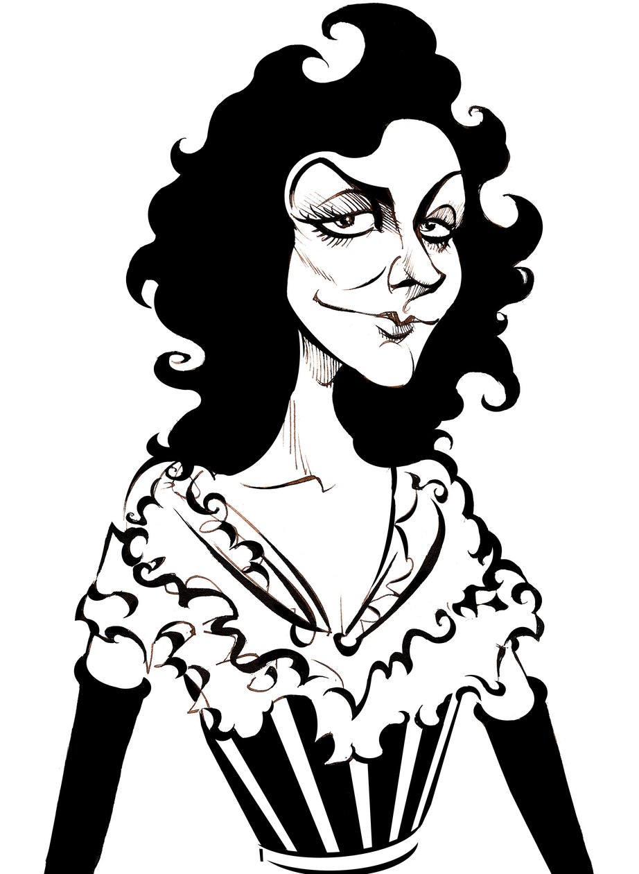Yvette Guilbert , francouzská herečka a kabaretní zpěvačka, (1867 - 1944) karikatura od Neale Osborne