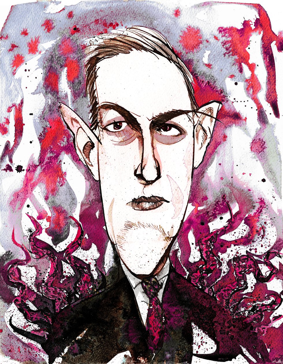 americký spisovatel hororů a sci-fi Howard Phillips Lovecraft (1890-1937); karikatura od Neale Osborne