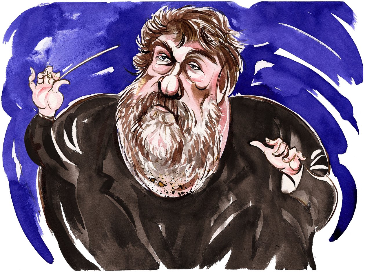 Oliver Knussen - barevná karikatura od Neale Osborne