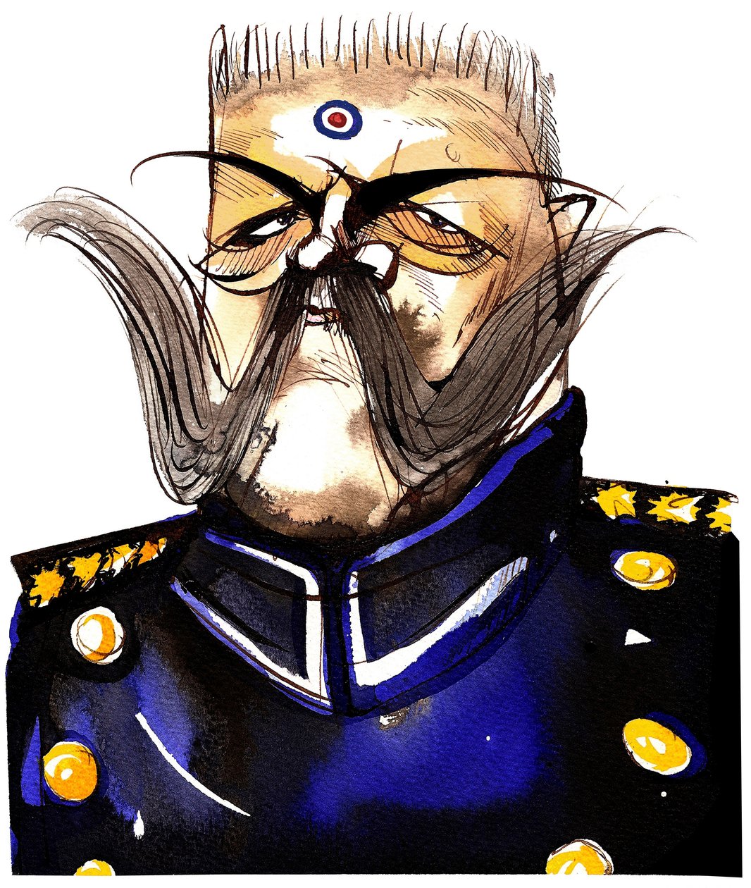 Paul von Hindenburg - německý generál a prezident polského původu (1847-1934); barevná karikatura od Neale Osborne