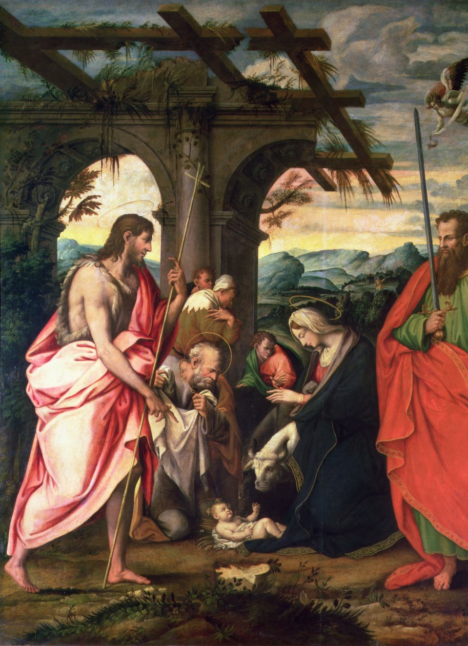 Narození Krista se sv. Pavlem a sv. Janem Křtitelem (panel) od Neapolitan School