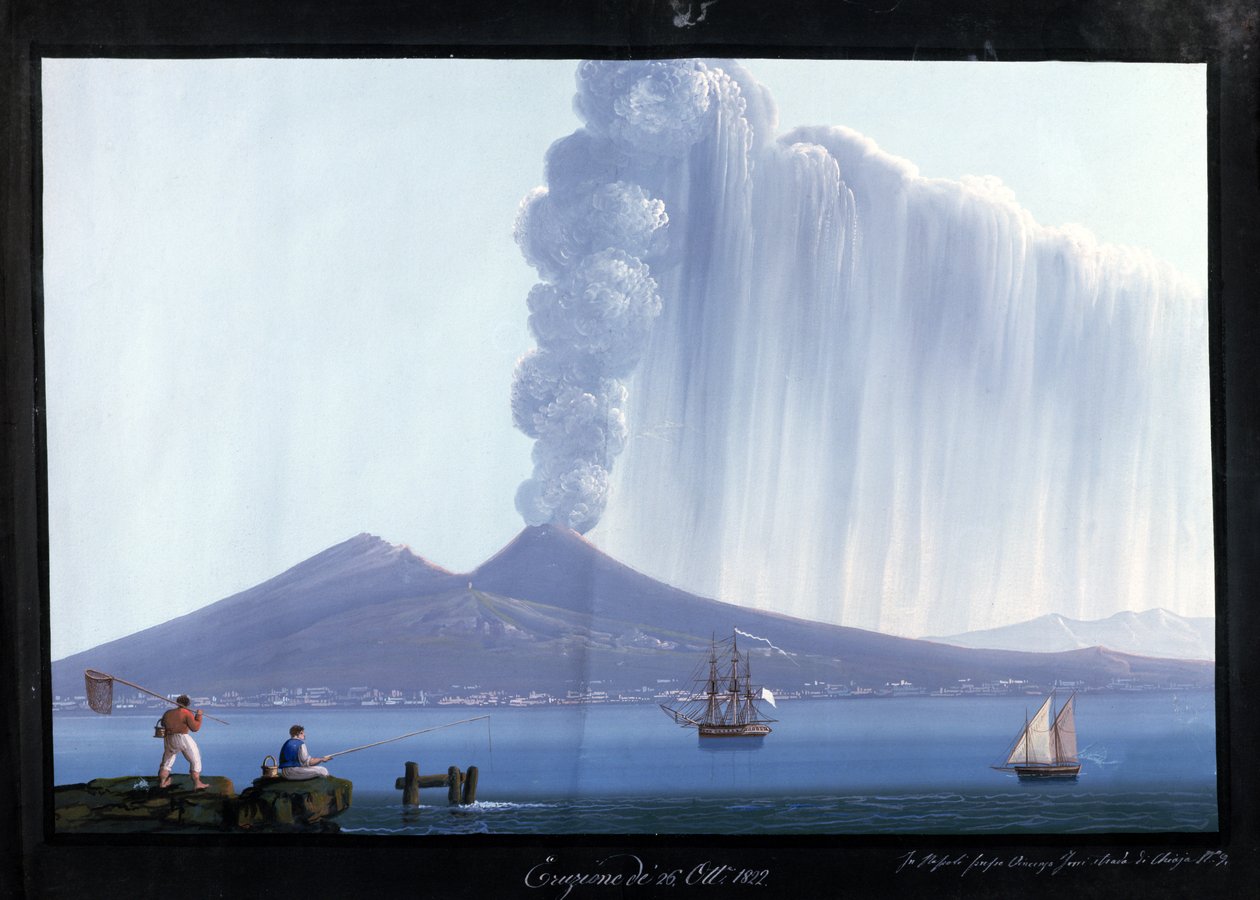 Neapol: erupce Vesuvu, 26. října 1822 (kvaš) od Neapolitan School