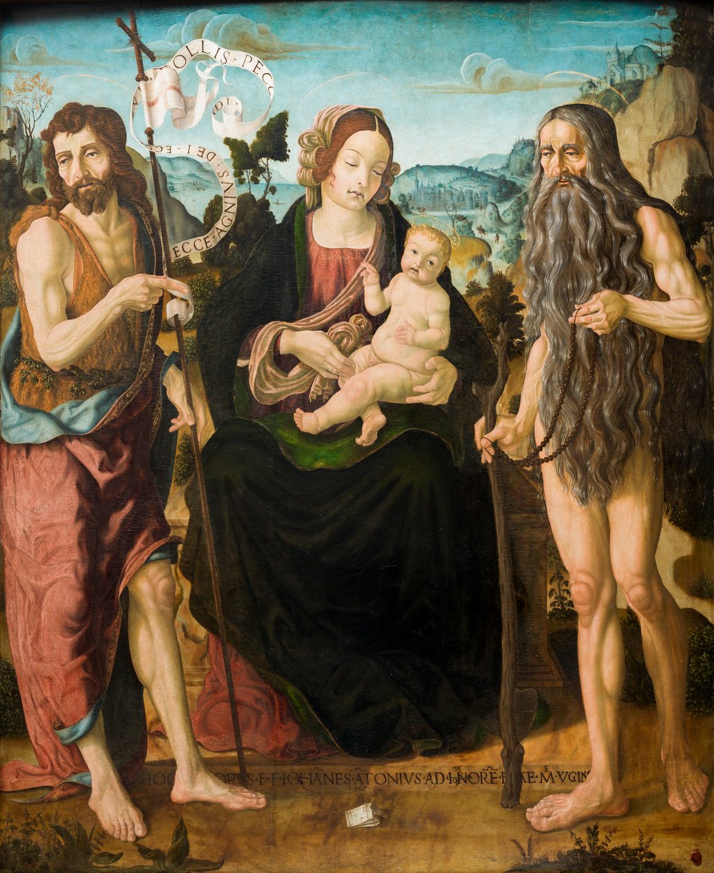 Panna a dítě mezi sv. Janem Křtitelem a sv. Onufriem (tempera na panelu) od Neapolitan School