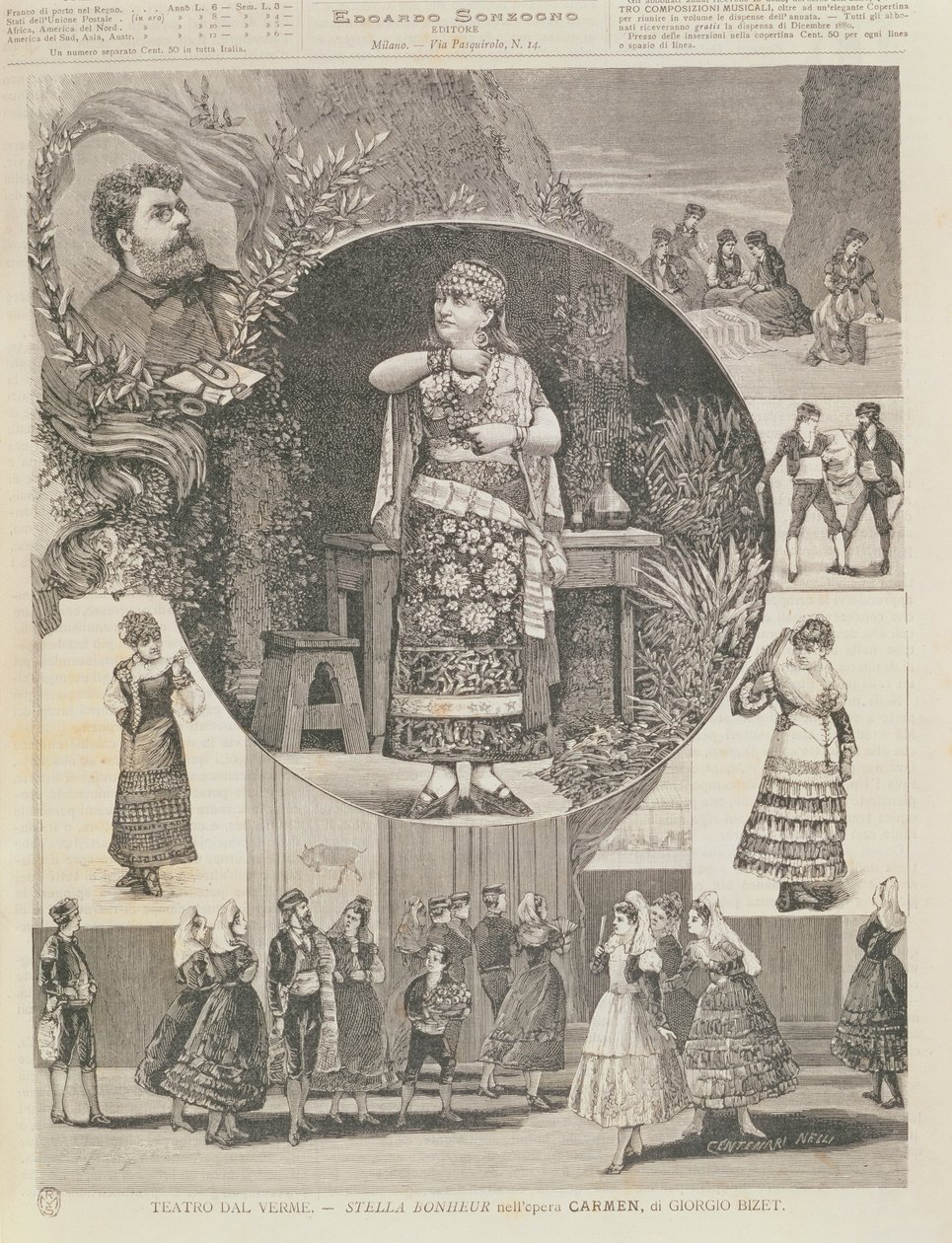 Program pro italskou inscenaci opery „Carmen“ od Georgese Bizeta (1838-75) 1880 od Nelli Centenari