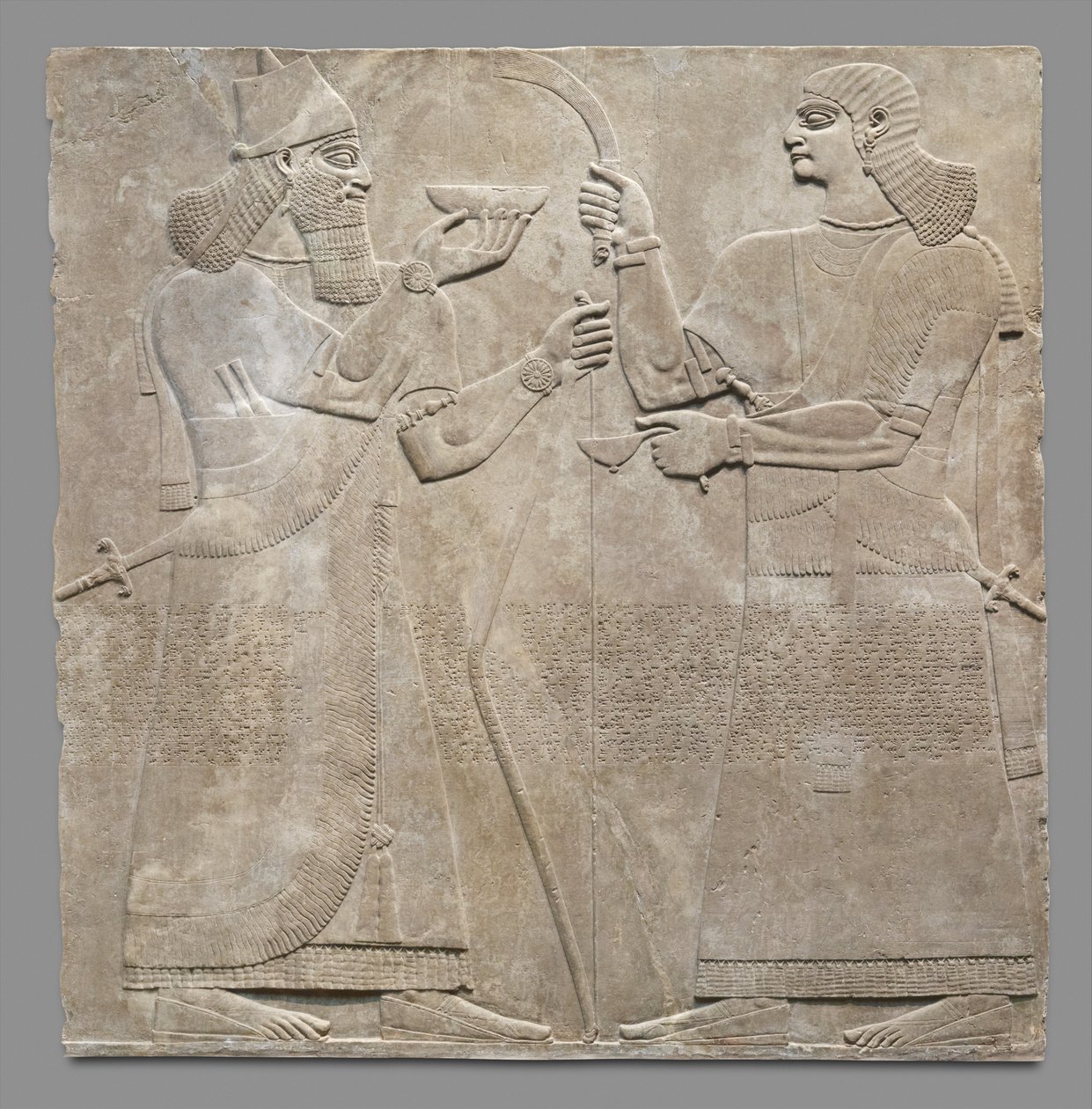 Reliéfní panel krále a eunucha, kolem 883-59 př.n.l. (sádra alabastr) od Neo Assyrian