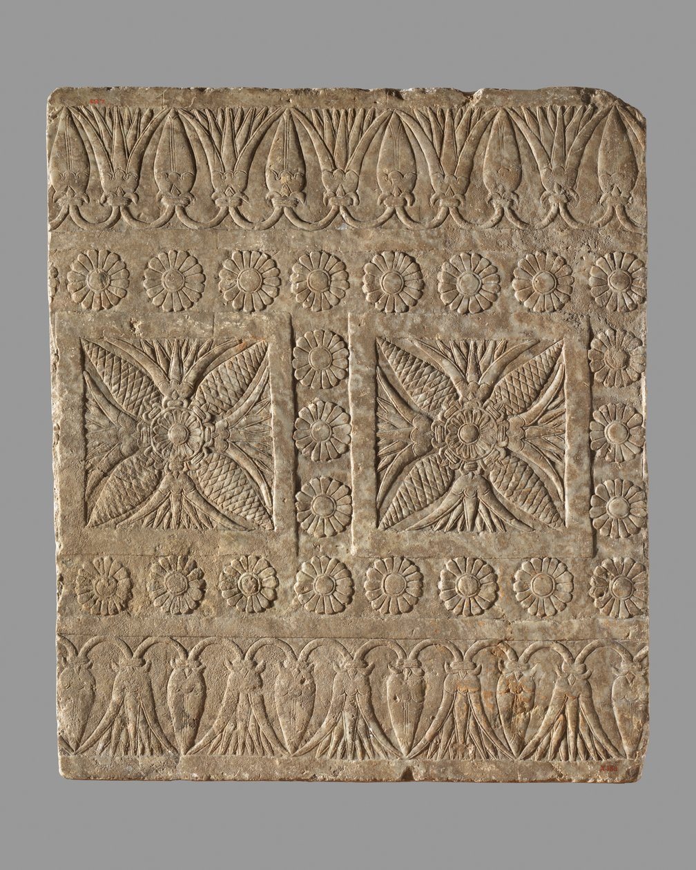 Prahová dlažba s kobercovým vzorem, 7. století př. (sádra alabastr) od Neo Assyrian