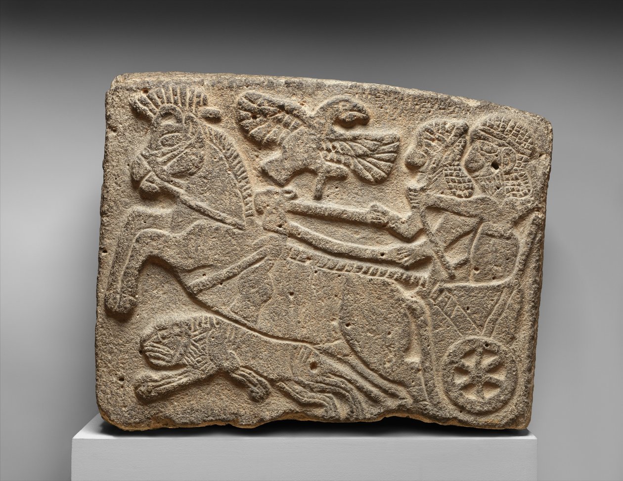 Ortostatický reliéf: scéna lovu lva, cca 9. století př. n. l. (malovaný čedič) od Neo Hittite Neo Hittite