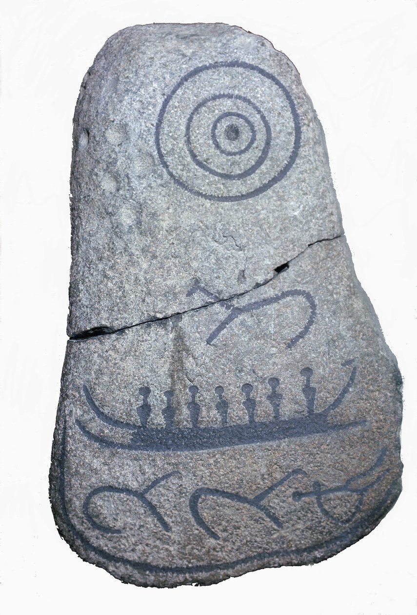 Loď čerpá z runového kamene, fresky z období neolitu. Národní muzeum v Kodani. Dánsko. od Neolithic Neolithic