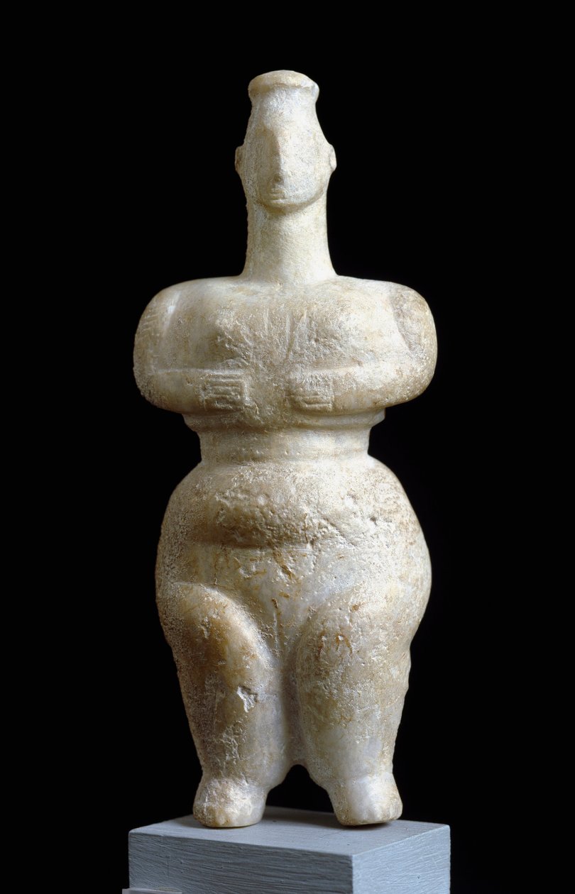 Řecké umění: “” ženská soška Sparty””” Mramorová socha. Athény, Národní archeologické muzeum - Idol ženy ze Sparty - Mramorová socha, období neolitu, 6000-5000 př.nl - Národní archeologické muzeum, Atény, Řecko od Neolithic Neolithic