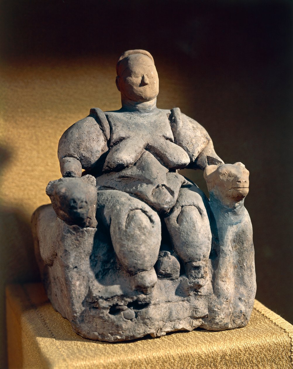 Terakotová socha bohyně matky, z Catalhoyuku nebo Catalhoyuku, 6. tisíciletí před naším letopočtem od Neolithic Neolithic
