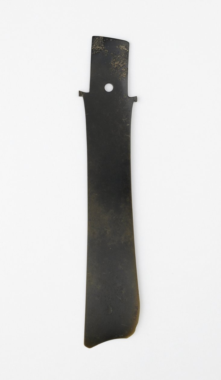 Vidlicový sekáč (zhang), kultura Qijia, cca 2500-2000 př. n. l. (nefrit (nefrit)) od Neolithic Period Chinese School