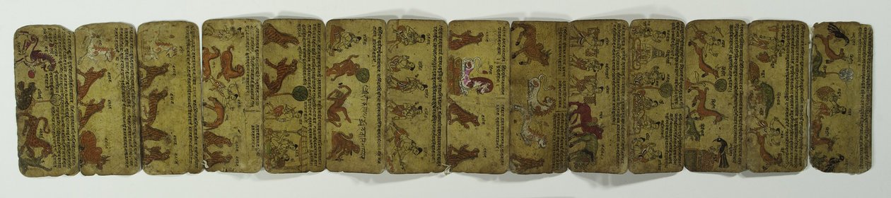 Rukopis harmoniky, různé obrázky zvířat (neprůhledné wc na papíře) od Nepalese School