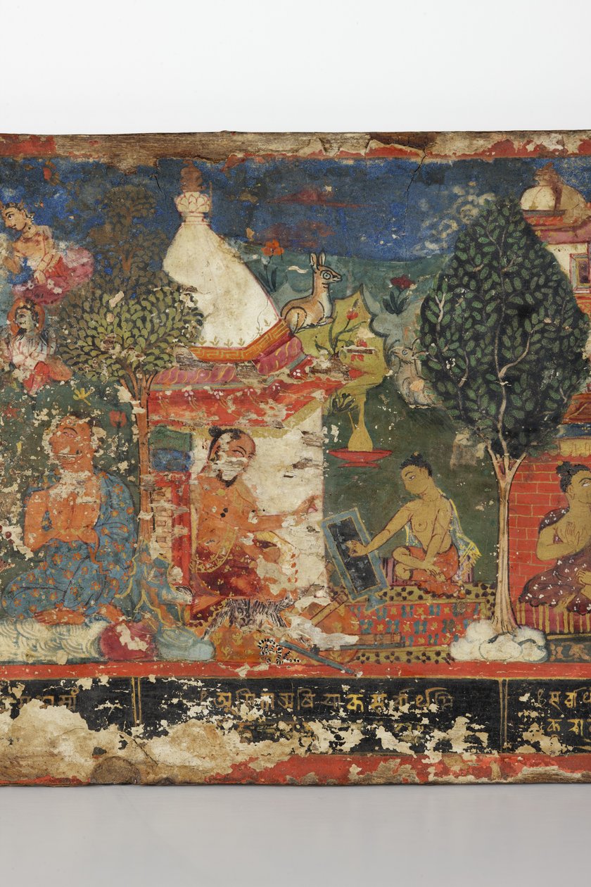 Detail z obálky buddhistického rukopisu (neprůhledné wc na dřevě) od Nepalese School