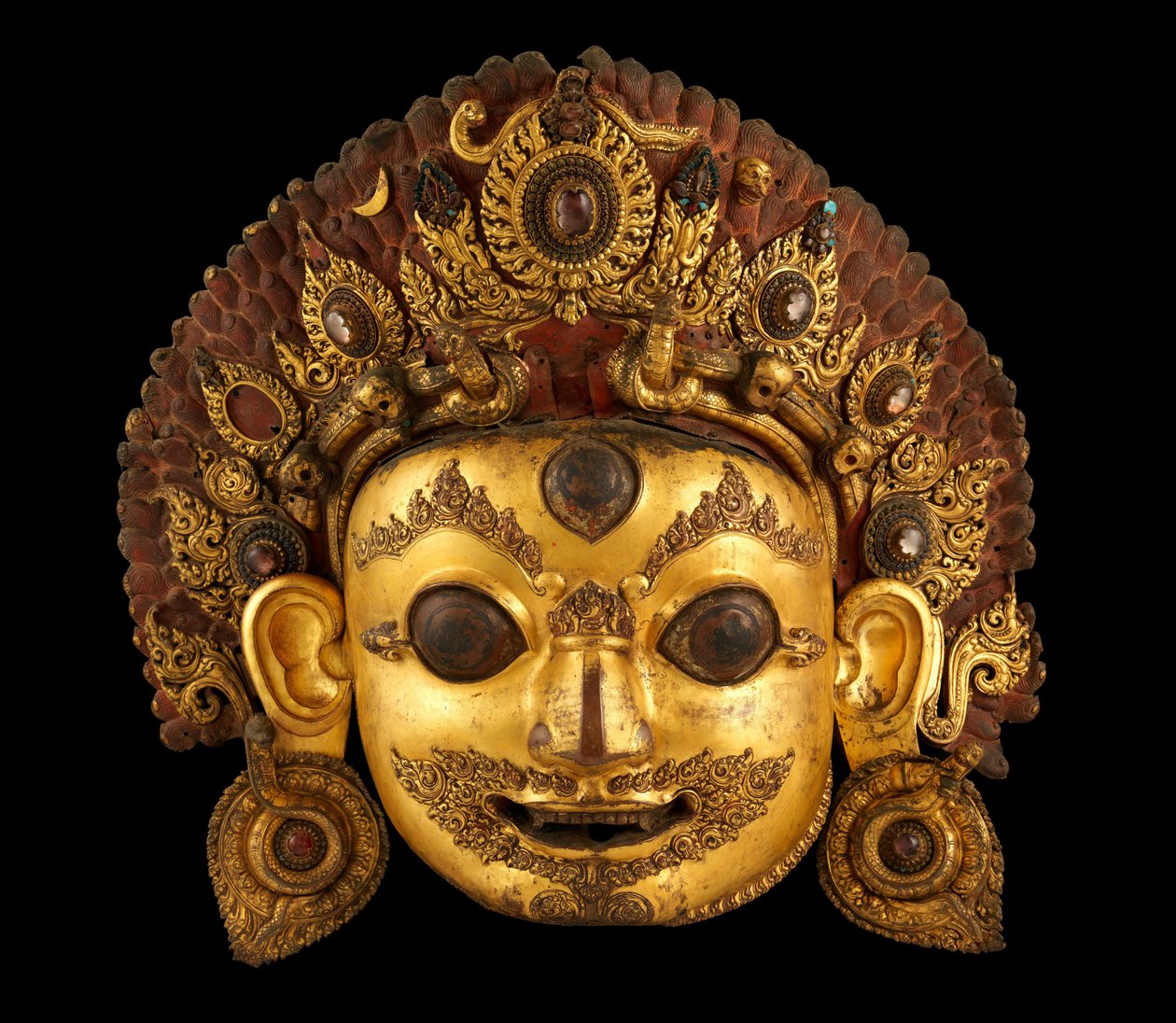 Hlava Bhairavy, cca 16. století (malovaná zlacená měď a horský křišťál) od Nepalese School