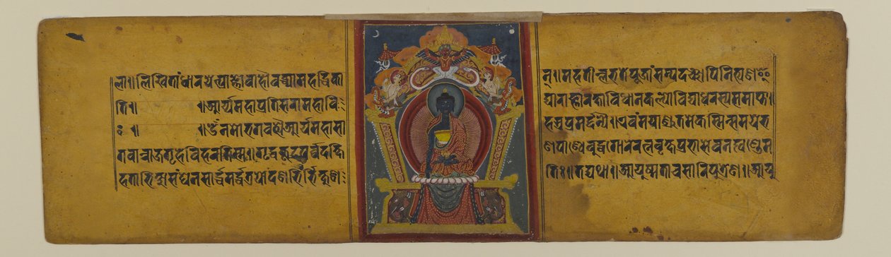 Stránka z buddhistického rukopisu s ilustrací Akshobhya, 16-17 století (inkoust a akvarel na papíře) od Nepalese School