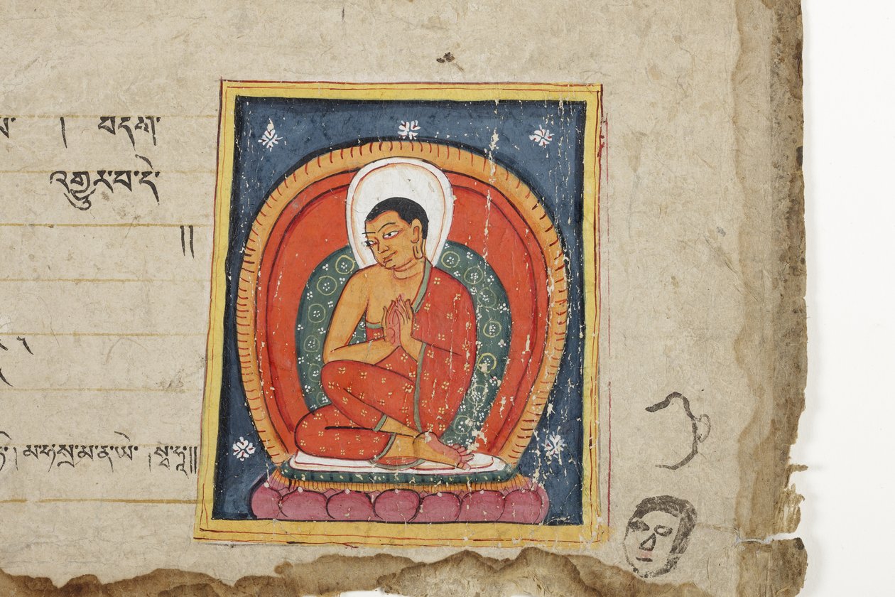 Stránka z buddhistického rukopisu, možná z Mahashitalanika, cca 1400 (neprůhledné wc a inkoust na papíře) od Nepalese School